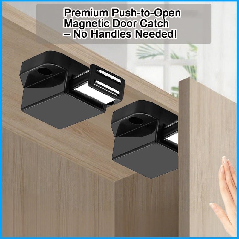 CBRIVE Store Small Magnetic Push to Open Cabinet Hardware 8 Pack Push to Open Door Latch Push Latches for Hidden Door Push Release Drawer Pull Touch Lock Tip On RV Closet Close Strong Pop Out, Black - Image 2